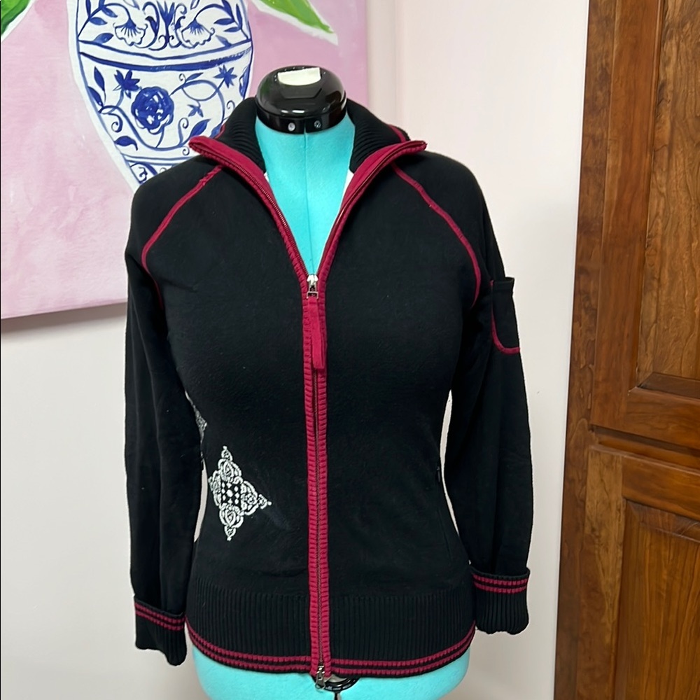 Athleta Black and Pink Women's Cardigan Sweater